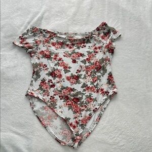 Floral Off-Shoulder Bodysuit in Red and Green